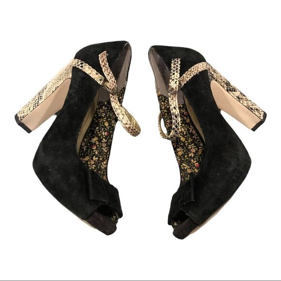 SEYCHELLES BLACK SUEDE & Snakeskin Heels 8 - Picture 2 of 7